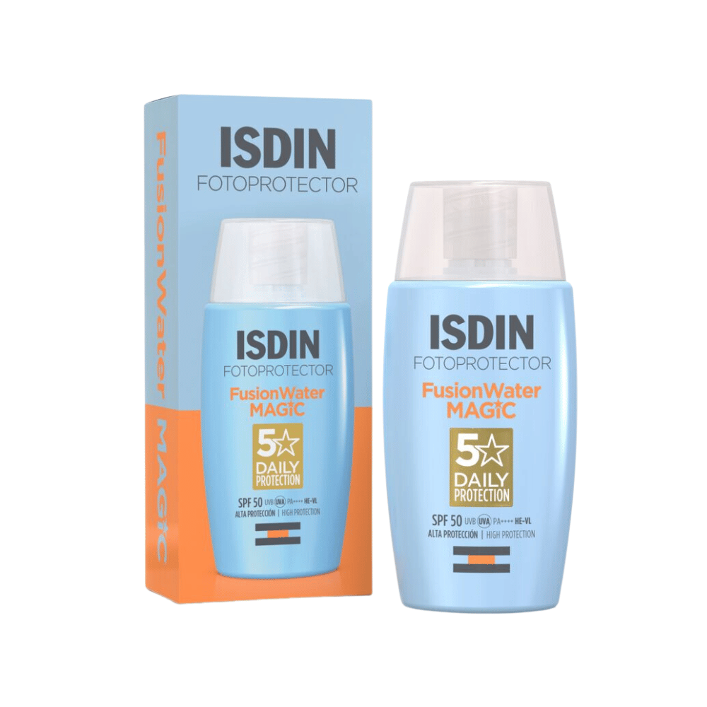 ISDIN Fusion Water MAGIC SPF 50 productos dermocometicos para rutina de skincare cosmeticos belleza salud de la piel acne arrugas manchas belihebe by doctora luisa obregon barranquilla colombia