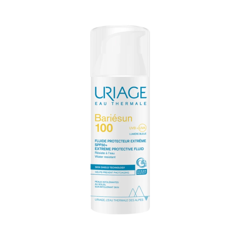 Envase del protector solar Bariésun 100 SPF50+ para pieles intolerantes, con tecnología Skin Shield
