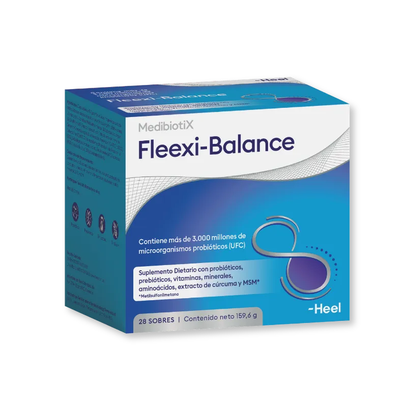 Fleexi-Balance suplemento dietario con probióticos, prebióticos y cúrcuma caja x28.