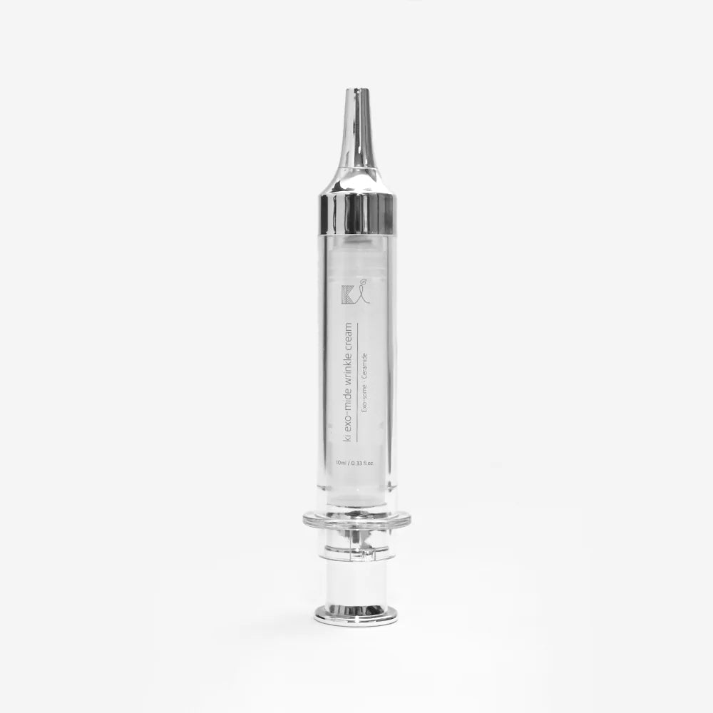 Crema antiedad Ki Exo-mide Wrinkle Cream con exosomas y péptidos para mejorar arrugas, firmeza y luminosidad del contorno de ojos.