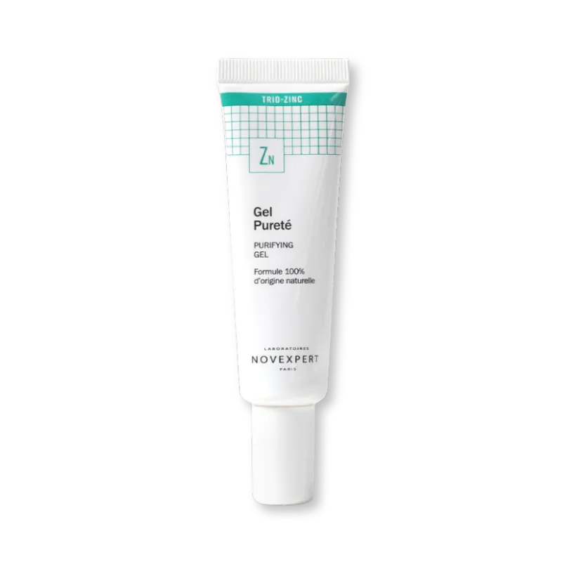Gel hidratante purificante Novexpert Trio-Zinc para piel grasa o con imperfecciones, controla brillo y reduce granos.