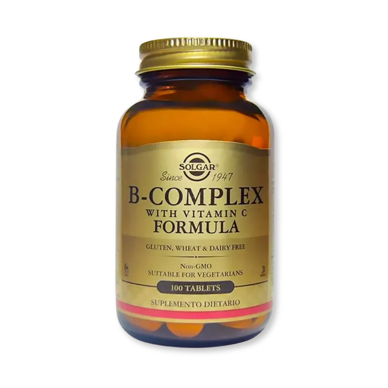 Solgar B-Complex con vitamina C suplemento complejo B para energía y sistema nervioso.