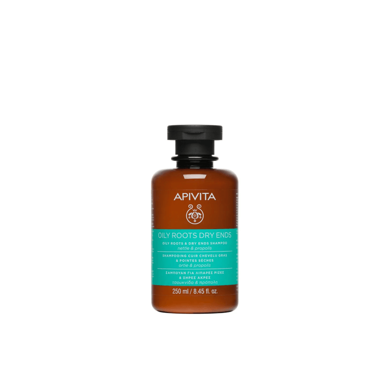 Apivita ChampÚ Oily Roots Dry Ends productos dermocometicos para rutina de skincare cosmeticos belleza salud de la piel acne arrugas manchas belihebe by doctora luisa obregon barranquilla colombia