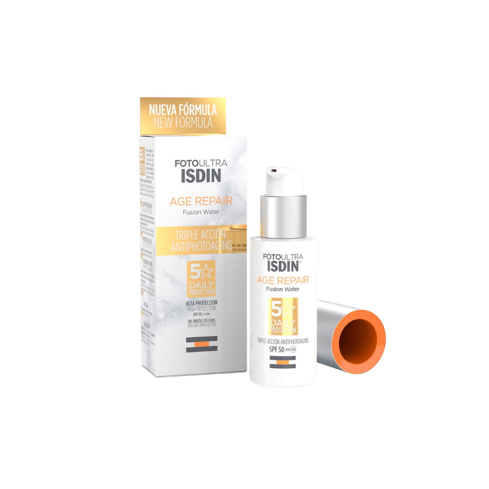 ISDIN Foto Ultra Age Repair Fusion Water SPF 50 productos dermocometicos para rutina de skincare cosmeticos belleza salud de la piel acne arrugas manchas belihebe by doctora luisa obregon barranquilla colombia
