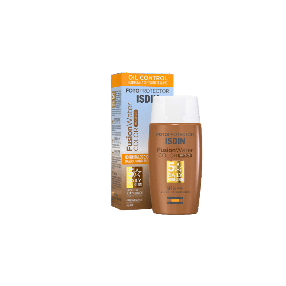 ISDIN Fotoprotector Fusion Water Color Bronze SPF 50 productos dermocometicos para rutina de skincare cosmeticos belleza salud de la piel acne arrugas manchas belihebe by doctora luisa obregon barranquilla colombia