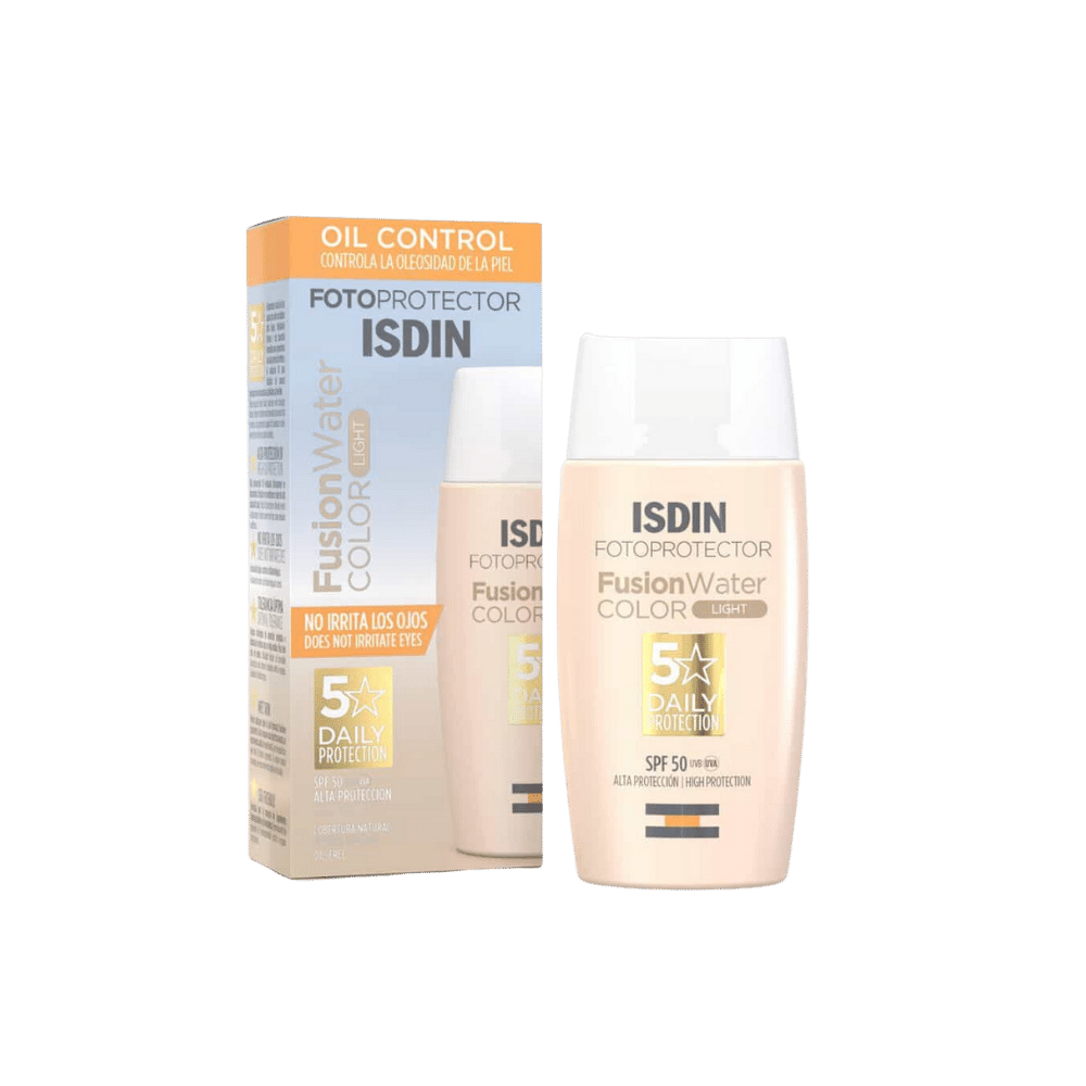 ISDIN Fotoprotector Fusion Water Color Light SPF 50 productos dermocometicos para rutina de skincare cosmeticos belleza salud de la piel acne arrugas manchas belihebe by doctora luisa obregon barranquilla colombia