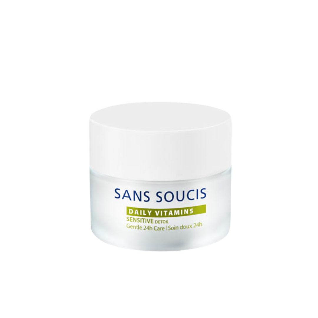 Sans Soucis Daily Vitamins Sensitive Detox Gentle 24h Care productos dermocometicos para rutina de skincare cosmeticos belleza salud de la piel acne arrugas manchas belihebe by doctora luisa obregon barranquilla colombia