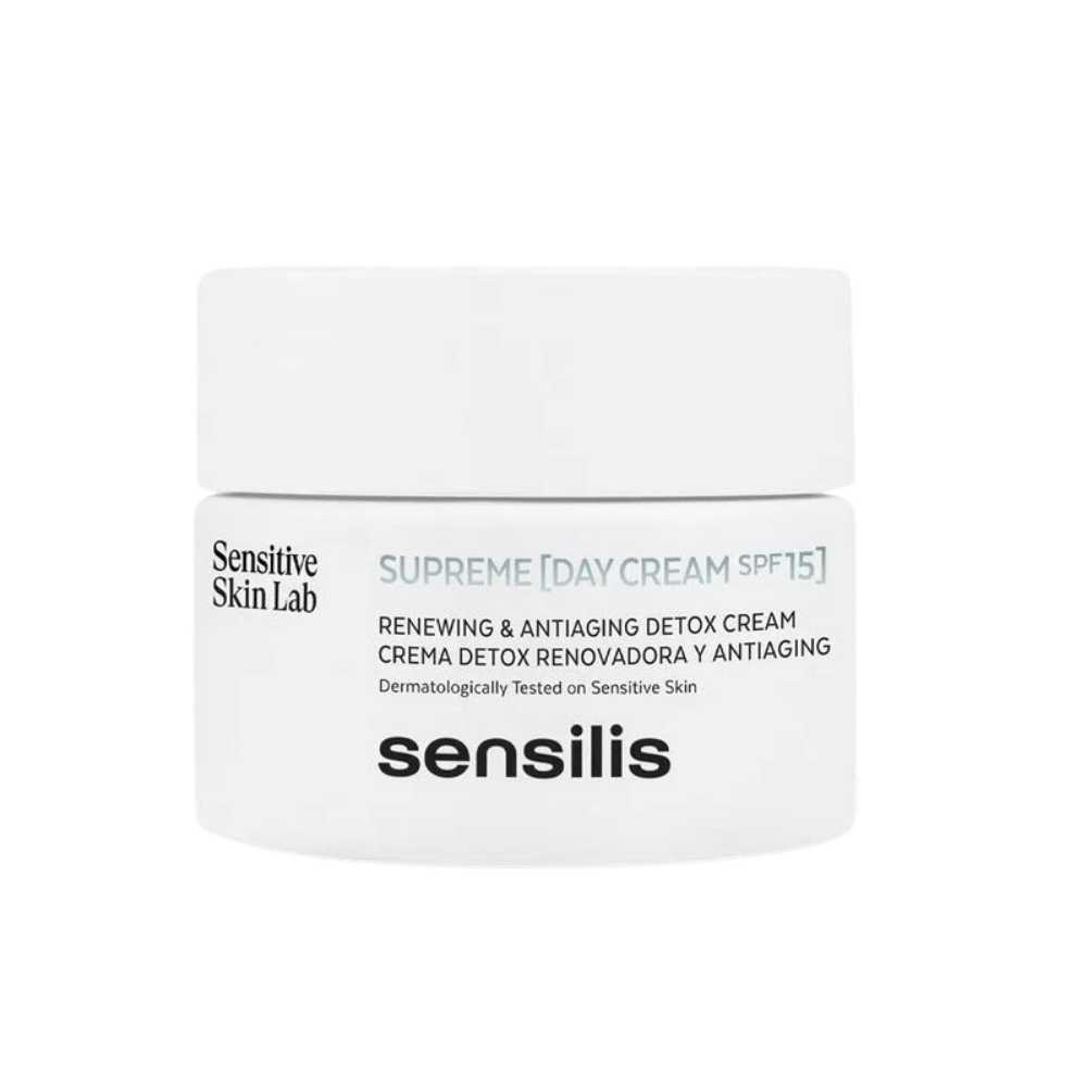 Sensilis Supreme Crema Dia Renovadora SPF 15 productos dermocometicos para rutina de skincare cosmeticos belleza salud de la piel acne arrugas manchas belihebe by doctora luisa obregon barranquilla colombia