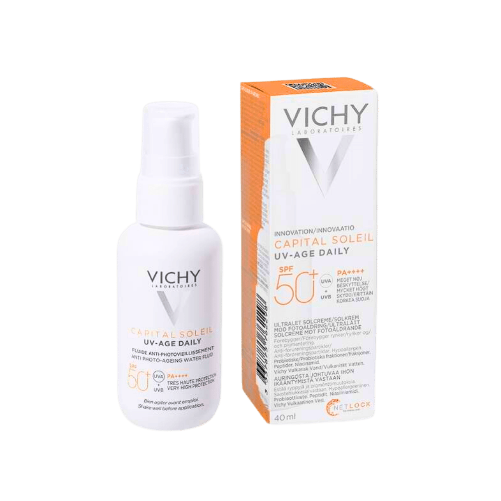 Vichy Capital Soleil UV-Age Daily SPF 50+ Capital Soleil / 40 ml - Sin Color productos dermocometicos para rutina de skincare cosmeticos belleza salud de la piel acne arrugas manchas belihebe by doctora luisa obregon barranquilla colombia