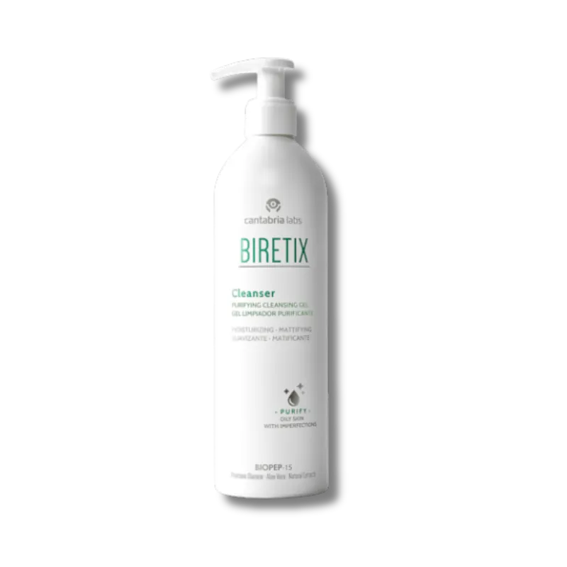 Gel limpiador Cantabria Biretix Cleanser 400 ml para piel grasa con tendencia acneica.
