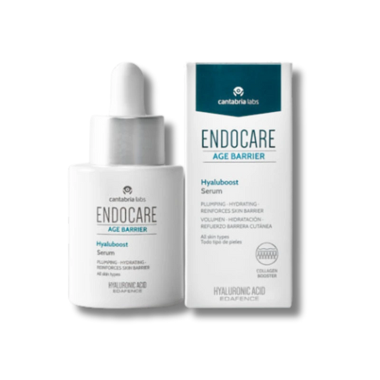 Frasco del sérum Endocare Hyaluboost con tecnología EDAFENCE®, tratamiento reparador antiedadEndocare Hyaluboost Sérum
