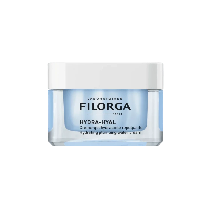 Envase del gel-crema Hydra-Hyal de Filorga para pieles mixtas/grasas, con efecto hidratante y matificante