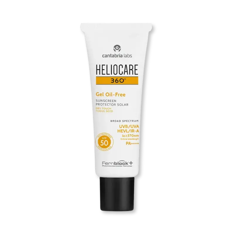 Heliocare 360 Gel Oil-Free SPF50 protector solar para piel grasa con acabado mate.
