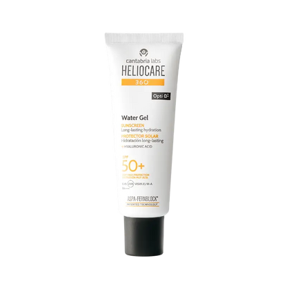Protector solar facial Heliocare 360º Water Gel SPF 50+. Fotoprotección avanzada ultraligera e hidratante para pieles normales, secas y sensibles.