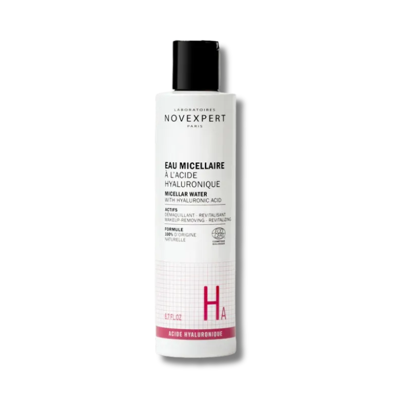 Novexpert agua micelar hidratante para piel sensible con ácido hialurónico.