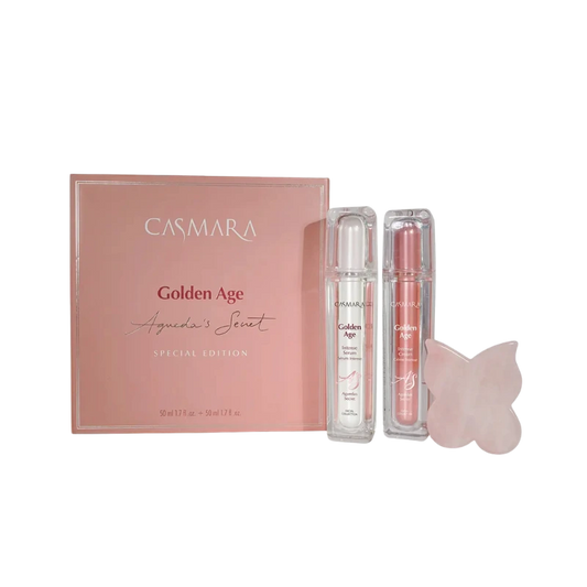 Cofre casmara Golden Age Limited Edition con sérum y crema; exosomas y Senolityc Tech para firmeza, elasticidad y luminosidad. Incluye Gua Sha.Casmara Golden Age Limited Edition Box – Rutina antiedad y firmeza