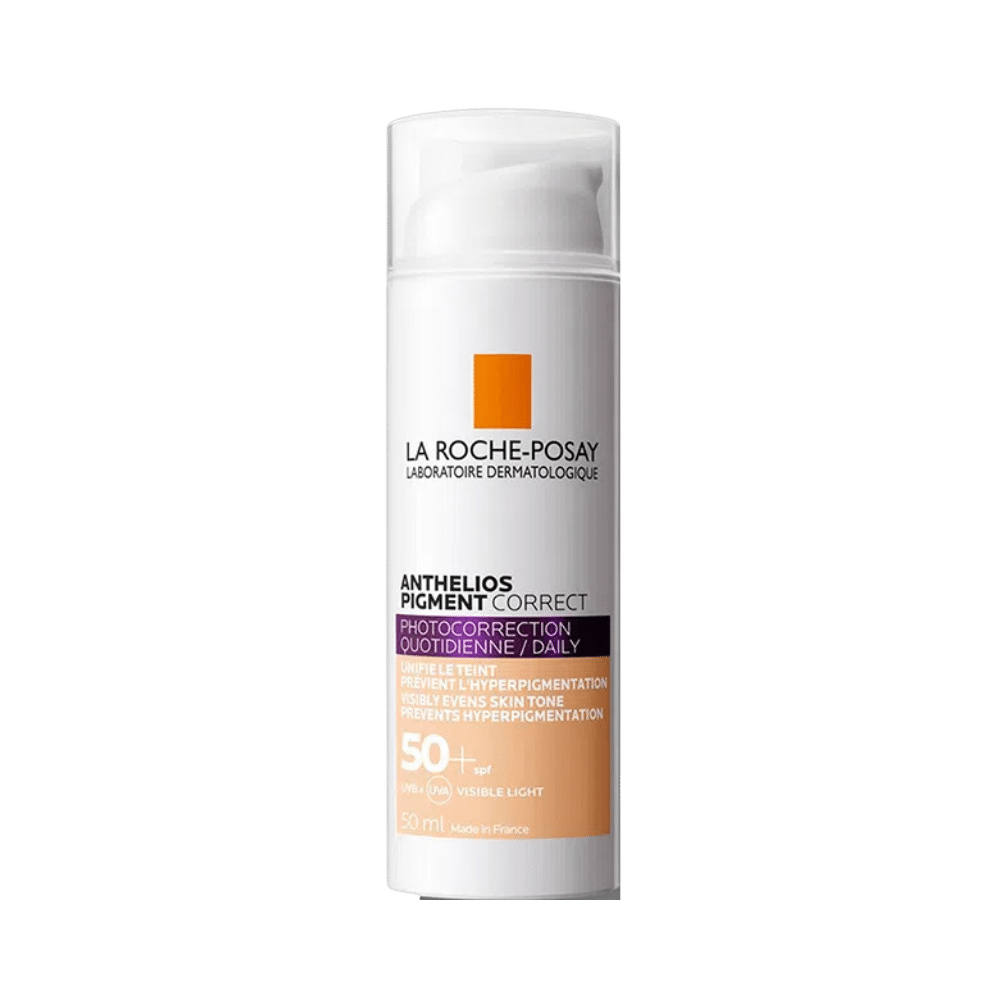 La Roche-posay Anthelios Pigment Correct Daily Tinte Cream Spf 50+ Anthelios/50ml productos dermocometicos para rutina de skincare cosmeticos belleza salud de la piel acne arrugas manchas belihebe by doctora luisa obregon barranquilla colombia 