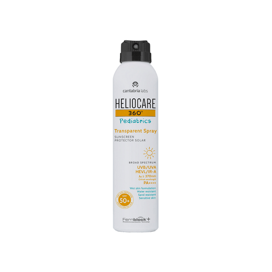 Presentación en spray con un acabado invisible, Protege fácilmente la piel de los niños. Ideal para usar incluso sobre la piel mojada gracias a su fórmula WET SKIN,  y de rápida absorción. Hipoalergénico, resistente al agua y resistente a la arena.<br>
COMPONENTES<br>
<br>
Fernblock®+<br>
Glicosilasa<br>
Physavie<br>
OTZ 10.<br>
Protege frente a las 4 radiaciones (UVB, UVA, Visible e Infrarrojo)<br>
Testado bajo control pediátrico y dermatológico.<br>
<br>
MODO DE USO<br>
Se recomienda agitar antes de usar. Aplicar de forma generosa y uniforme antes de la exposición solar. Reaplicar frecuentemente, especialmente tras baños prolongados o sudoración excesiva.