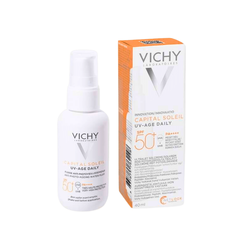 Vichy Capital Soleil UV-Age Daily SPF 50+ Capital Soleil / 40 ml - Sin Color productos dermocometicos para rutina de skincare cosmeticos belleza salud de la piel acne arrugas manchas belihebe by doctora luisa obregon barranquilla colombia 